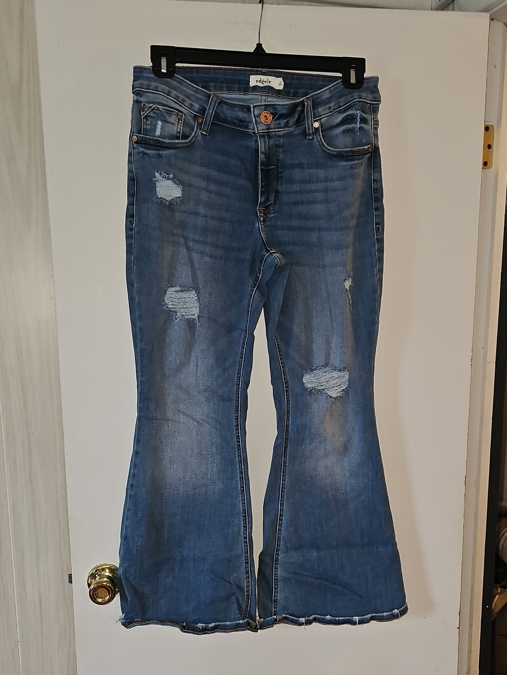 Edgy Blue Distressed Boot-Cut Women’s Jeans